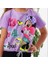 Kız Çocuk Crop Top Simli Kordon Detaylı Tayt Tshirt Takım Mor Neon Pembe Mickey Kalp Baskı Desen 2