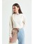 Krem Bisiklet Yaka Crop Sweatshirt 2