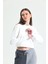 Beyaz Bisiklet Yaka Crop Sweatshirt 2