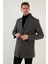 Slim Fit Tek Yırtmaçlı Dik Yaka Kaşe Kaban Erkek Kaban 6440401 2