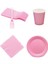 Pembe Renkli Plastik Çatal Peçete Karton ve Tabak Seti 1