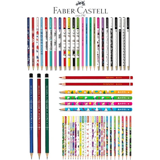 Faber-Castell Kaliteli Karışık 12'li Kurşun Kalem Faber+Adel+Bic+Fatih