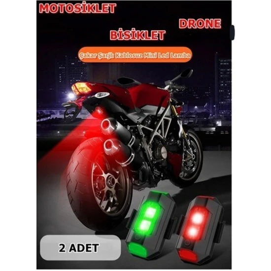 Canderel Motosiklet Drone Bisiklet Otomotiv Şarjlı Kablosuz Mini LED Lamba Çakarlı 7 Renk Flaşlı 2