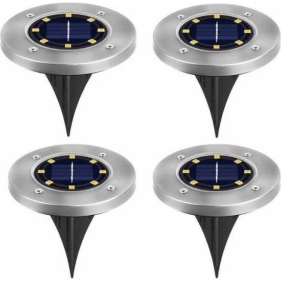 Hubstein 4’lü Paket 8 LED Li Gömme Solar Güneş Enerjili Zemin Yol Bahçe Aydınlatma Spot Lambası Su Geçirmez