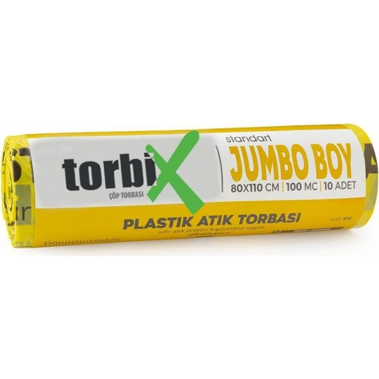 Torbix Sıfır Atık Çöp Poşeti Plastik Atık Sarı 80*110 cm 10 Rulo 6 KG