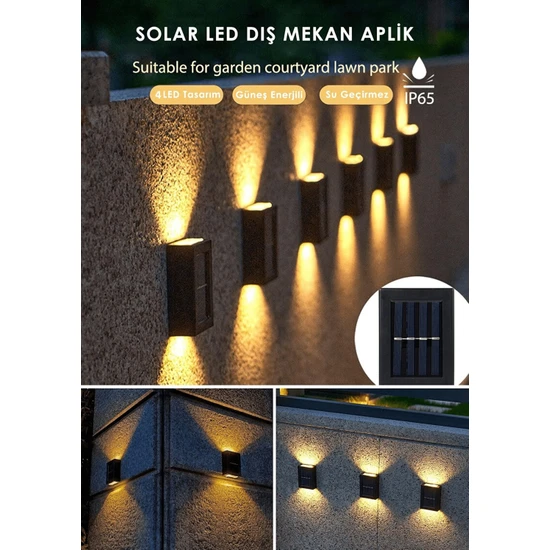 Himarry 4 Ledli Solar Çift Taraflı Duvar Lambası Güneş Enerjili Aydınlatma Dekorasyon Aplik Işık