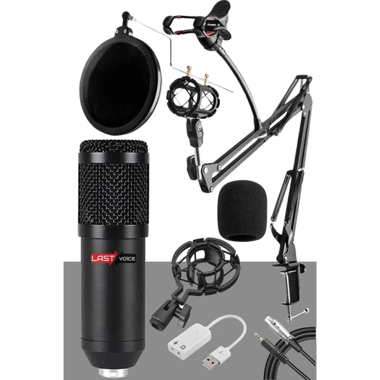 Lastvoice BM800 Mikrofon + Set-01 Stand + Shock Mount + Filtre + Ses Kartı