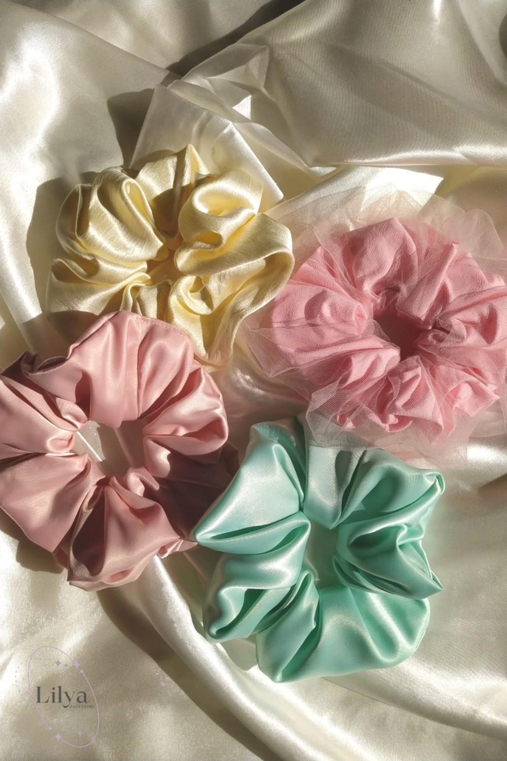 Tokalilya Kadın Lastikli Saten Simit Scrunchie Saç Toka Seti