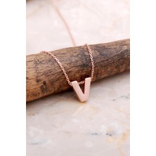 Sümer Telkari V Harfi Rose Gümüş Kolye 7911