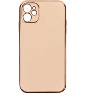 Zamass Apple iPhone 11 Parlak Kenarlı Gold Kamera Korumalı Bark Kapak,krem