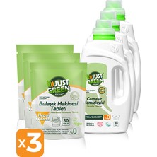 Just Green Organic Bulaşık Makinesi Tableti 3 x 30 Tablet + Çamaşır Temizleyici 3 x 1,5 lt