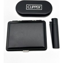 Clipper Metal Siyah Tabaka ve Çakmak Set