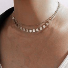 X-lady Accessories Gümüş Renk Ik Katmanlı Top ve Pul Zincir Kolye - 2152