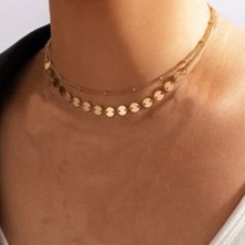 X-lady Accessories Altın Renk Ik Katmanlı Top ve Pul Zincir Kolye - 2153
