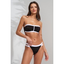 Pierre Cardin Soft Pedli Fermuarlı Straplez Bikini Takım Siyah&beyaz  231201