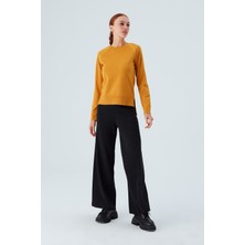 Peraluna Vanessa Pullover Merino Yünlü Yanları Yırtmaçlı Ince Kadın Triko Kazak Sarı