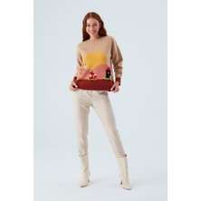 Peraluna Sunny Pullover El Işlemeli Desenli Kadın Triko Kazak Bej/kahve