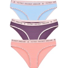 Pemilo Kadın 3'lü Paket Çizgilii Bikini Külot Renkli