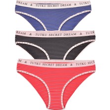 Pemilo Kadın 3'lü Paket Çizgilii Bikini Külot Karışık Renk