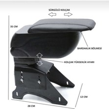 Universal Tüm Araçlarla Uyumlu Oto Kol Dayama Bardaklı Kolçak Siyah Sürgülü