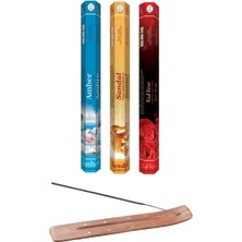 Medeniyet Baharat Flute 60 Adet Tütsü (Amber Sandal, Kırmızı Gül) + Işlemeli Ahşap Tütsü Kayığı