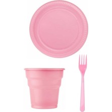 EC Shop Boncukavm Pembe Plastik Tabak Çatak Bardak Seti 75 Parça