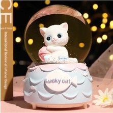 EC Shop Gemril Sevimli Minnoş Kedi Lucky Cat Kar Küresi Büyük Boy Hediye Işıklı Müzikli Kar Küresi