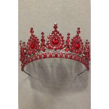 EC Shop Hayalperest Boncuk Koyu Kırmızı Kristal Taşlı Kına ve Gelin Tacı