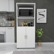 Fafare Çok Amaçlı Beyaz Dolap, Fırın Dolabı, 2 Kapaklı Bölmeli Mikrodalga Fırın Dolabı, Mini Fırın Mutfak Dolabı