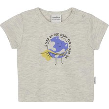 Antebies Organik Gri Melanj Stand Up Baskılı Kısa Kollu Kız Erkek Bebek Tshirt