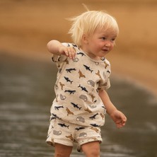 Antebies Organik Gri Melanj Denizde Yaşam Desenli Kısa Kollu Erkek Erkek Bebek Tshirt