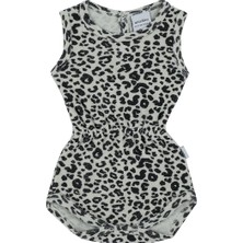 Antebies Organik Gri Leopar Desenli Havlu Beli Latikli Kolsuz Kız Bebek Body