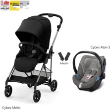 Cybex Melio Çift Yönlü Tek Elle Katlanan Travel Sistem Bebek Arabası + Aton 5 Ana Kucağı Oto Koltuğu 0-13 Kg + Adaptör