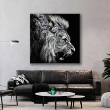 Sml Tablo Siyah Beyaz Kükreyen Renkli Gözlü Aslan Ormanlar Kralı Kanvas Tablo