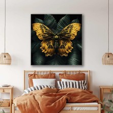 Sml Tablo Yeşil Yapraklar Önünde Duran Detaylı Tropik Sarı Kelebek Kanvas Tablo