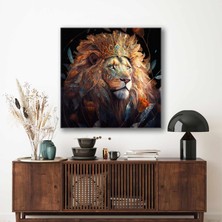 Sml Tablo Asil Aslan Ormanlar Kralı Gold Tac Yapraklar Ve Çiçekler Fantastik Kanvas Tablo