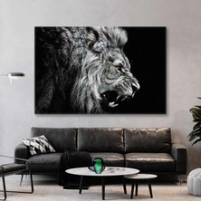 Sml Tablo Siyah Beyaz Kükreyen Renkli Gözlü Aslan Ormanlar Kralı Kanvas Tablo