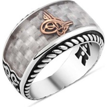 Amberkan Karbon Üstü Tuğralı Erkek Yüzük
