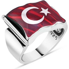 Amberkan Dalgalı Bayrak Desenli Erkek Yüzük
