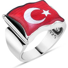Amberkan Dalgalı Bayrak Desenli Erkek Yüzük
