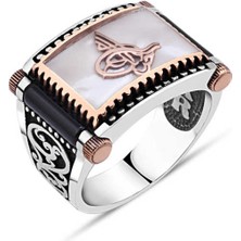 Amberkan Beyaz Mine Üzeri Tuğra Erkek Yüzük
