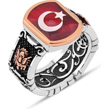 Amberkan Kırmızı Mineli Ay-Yıldız Erkek Yüzük
