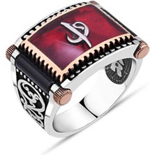 Amberkan Kırmızı Mine Üzeri Elif-Vav Erkek Yüzük
