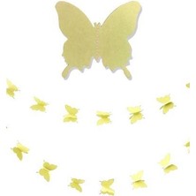 Profisher Düğün Doğum Günü Parti Dekoru Kağıt Kelebek Dizesi Açık Sarı