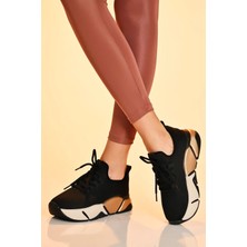 Kotan Günlük Kadın Sneaker Bağcıklı Triko Esnek Hafif ve Kalın Tabanlı Yürüyüş Spor Ayakkabı