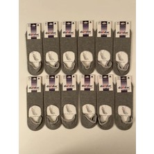 Dündar Erkek  12"li Gri Pamuk Dikişsiz Slikonlu Babet  Çorap