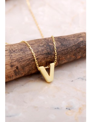 Sümer Telkari V Harfi Altın Kaplama Gümüş Kolye 7912