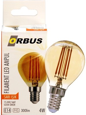 Orbus PA45 4W Filament Bulb Mini Top Amber E14 300LM Ampul - 2200K Sarı Işık