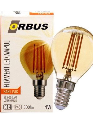 Orbus PA45 4W Filament Bulb Mini Top Amber E14 300LM Ampul - 2200K Sarı Işık