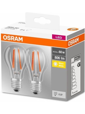 Osram A60 6,5W Ledcla60 Fıl E27 2'Li Ampul - Sarı Işık